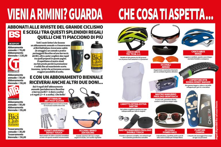 Abbonati a Bicisport, Cicloturismo o MTB Magazine e scegli tra questi splendidi regali quelli che ti piacciono di più!